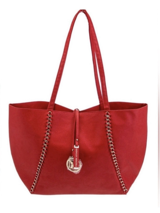 Badgley Mischka Handbags - Badgley Mischka Womens Large Chain Tote Shoulder Bag Vegan Leather Red NWT 139.0